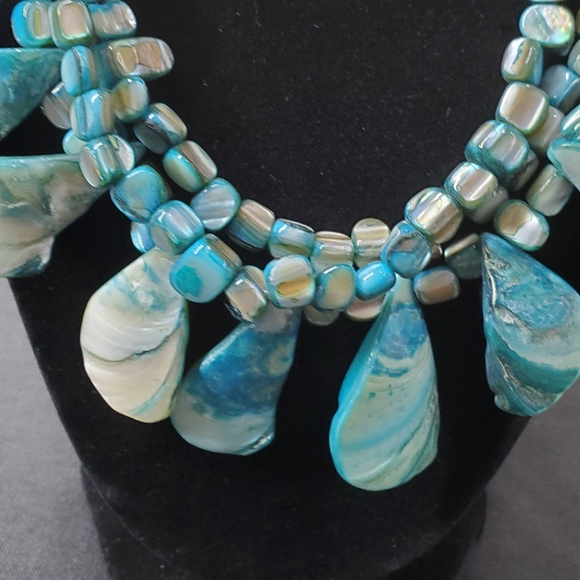 BARSE Mother Pearl Turquoise 925 Sterling Silver 3 Layer 18" Necklace & Bracelet - Picture 5 of 14